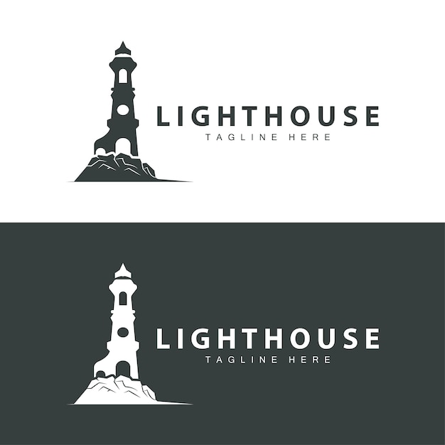 Logotipo de faro vector torre de balizas señal de barco plantilla de diseño de puerto de playa simple