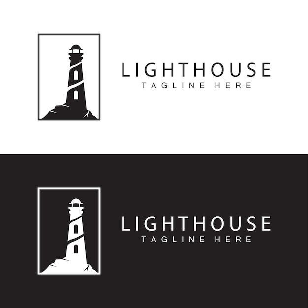 Logotipo de faro vector torre de balizas señal de barco plantilla de diseño de puerto de playa simple