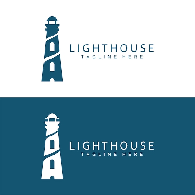 Logotipo de faro vector torre de balizas señal de barco plantilla de diseño de puerto de playa simple