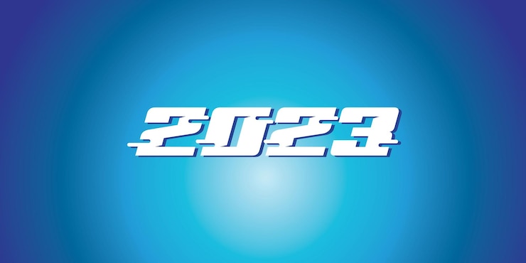 Vector logotipo feliz año nuevo 2023 diseño de texto portada del diario de negocios para 2023 con deseos plantilla de diseño de folleto tarjeta banner cartel tarjeta banner