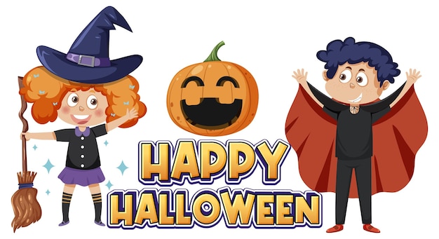 Logotipo de feliz halloween con personaje de dibujos animados