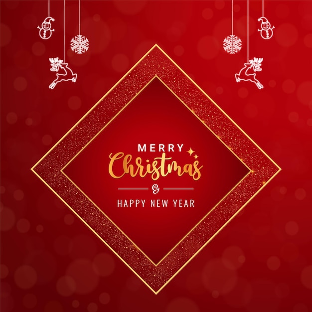 Logotipo de feliz navidad y próspero año nuevo con fondo realista de navidad rojo bokeh
