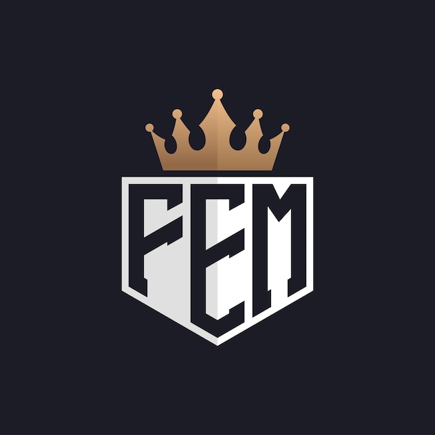 Logotipo FEM de lujo con corona Iniciales elegantes Logotipo de letras FEM para marcas exclusivas Monograma de letras FES para empresas de alta gama