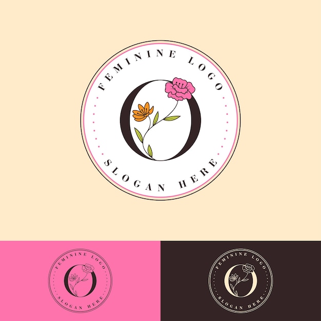 Logotipo femenino floral de la letra o