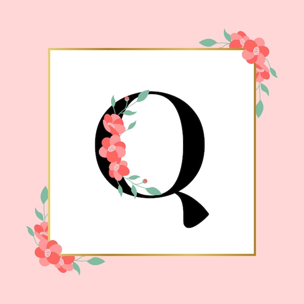 Logotipo femenino floral de la letra Q