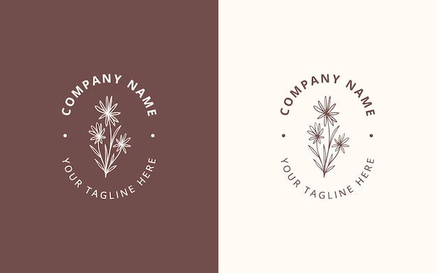 Logotipo femenino minimalista con plantilla de logotipo botánico floral dibujado a mano