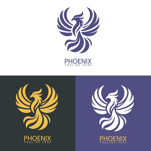 un logotipo de un fénix se muestra con un fondo amarillo y azul