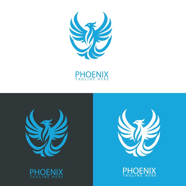 un logotipo de un fénix se muestra con un fondo azul