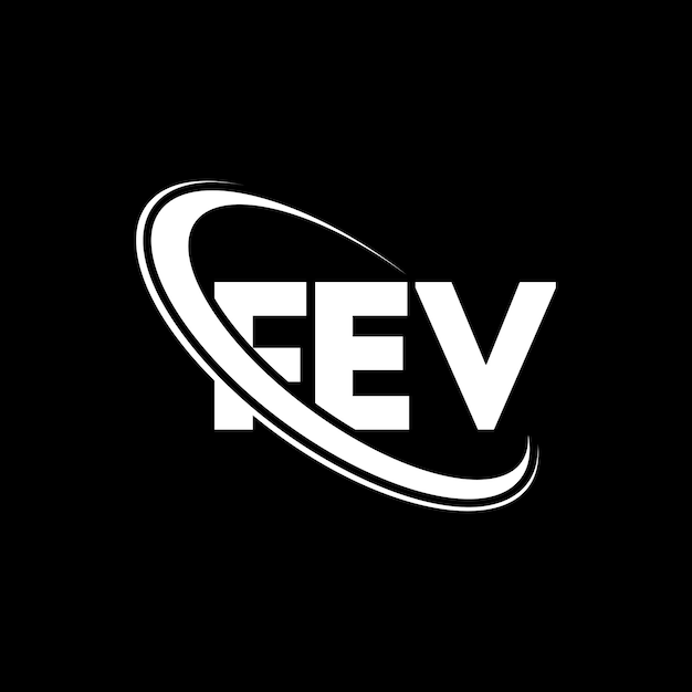 El logotipo FEV, la letra FEV, el diseño del logotipo de la carta FEV, las iniciales FEV, vinculado con un círculo y un monograma en mayúscula, el logotipo FeV, la tipografía para el negocio tecnológico y la marca inmobiliaria.