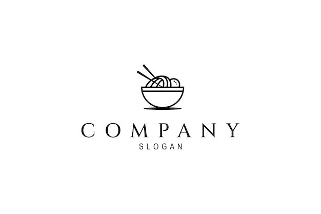 logotipo de fideos en cuenco en diseño plano