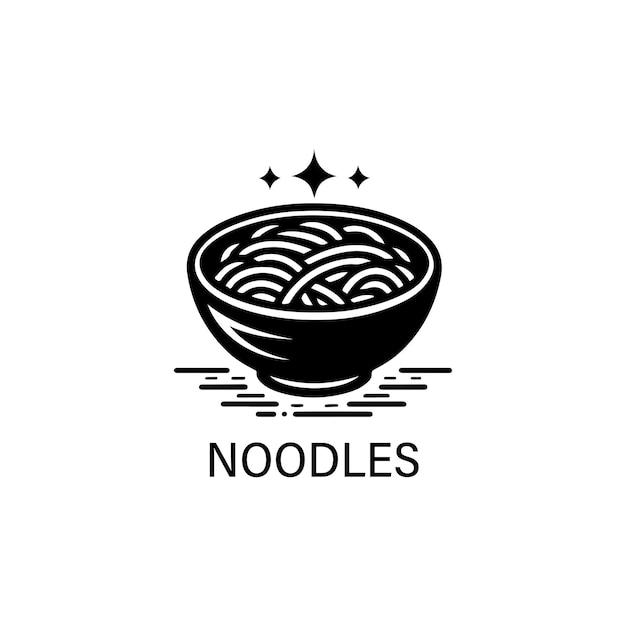 El logotipo de los fideos está diseñado utilizando un estilo vectorial minimalista y es en blanco y negro