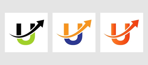Logotipo financiero de la letra U. Negocios de marketing y finanzas con símbolo de flecha de crecimiento