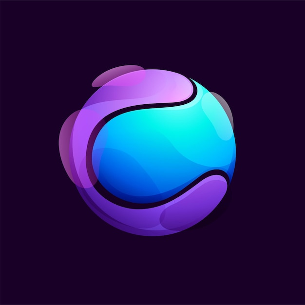 Logotipo de fintech multicolor Icono de esfera abstracta Gradientes dentro del círculo Vector colorido emblema lila
