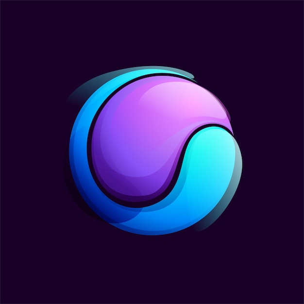 Logotipo de fintech multicolor Icono de esfera abstracta Gradientes dentro del círculo Vector colorido emblema lila