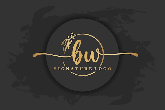 Logotipo de la firma dorada para la letra inicial Letra bw Imagen de ilustración vectorial de escritura a mano