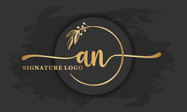 Logotipo de la firma dorada para la letra inicialLetter At Handwriting imagen de ilustración vectorial