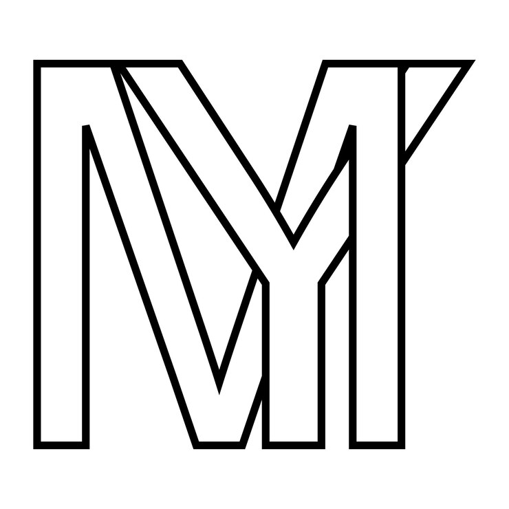 Vector el logotipo se firma con el icono my ym, las letras dobles, el logotipo m y