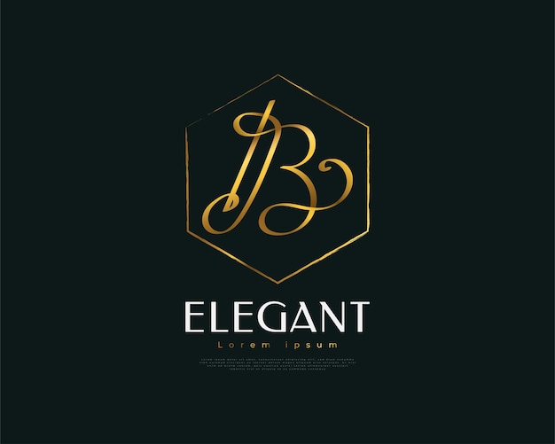 Logotipo de la firma de la letra b de oro de lujo logotipo de la letra b elegante y minimalista con estilo de escritura a mano