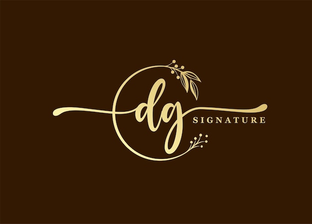 logotipo firma de oro inicial dg diseño del logotipo hoja y flor aisladas