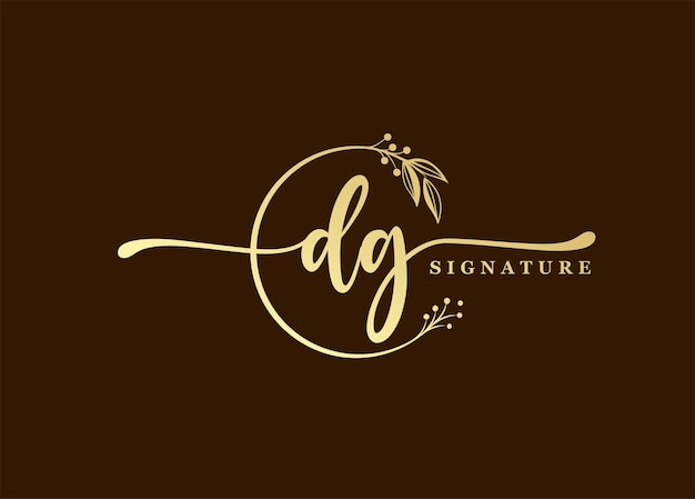 Vector logotipo firma de oro inicial dg diseño del logotipo hoja y flor aisladas