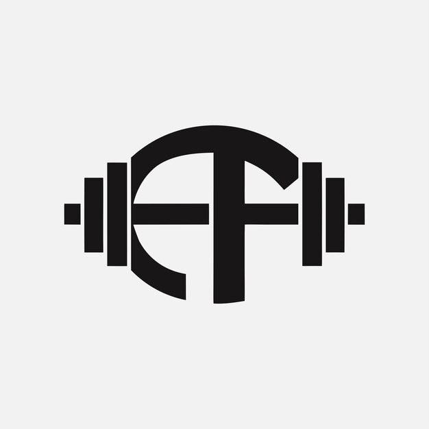 Logotipo de fitness minimalista con diseño de equipos de gimnasio Tipografía audaz en negro y plateado