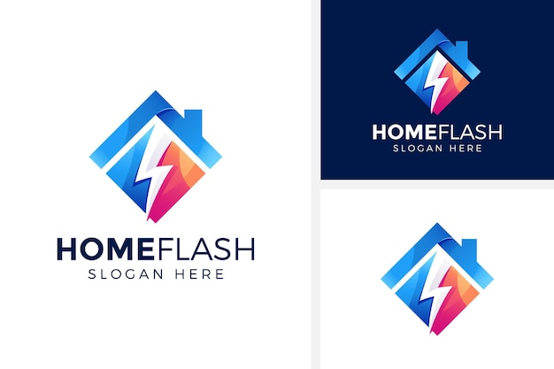 Vector logotipo de flash doméstico diseño de logotipo de hogar eléctrico ilustración vectorial