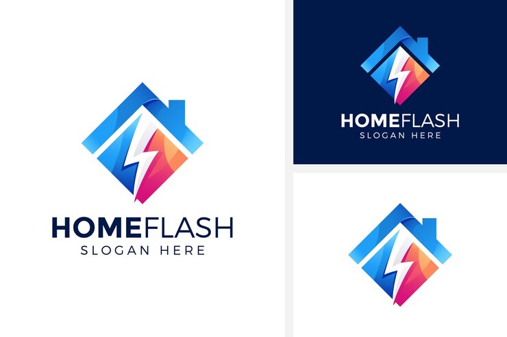 logotipo de flash doméstico diseño de logotipo de hogar eléctrico ilustración vectorial