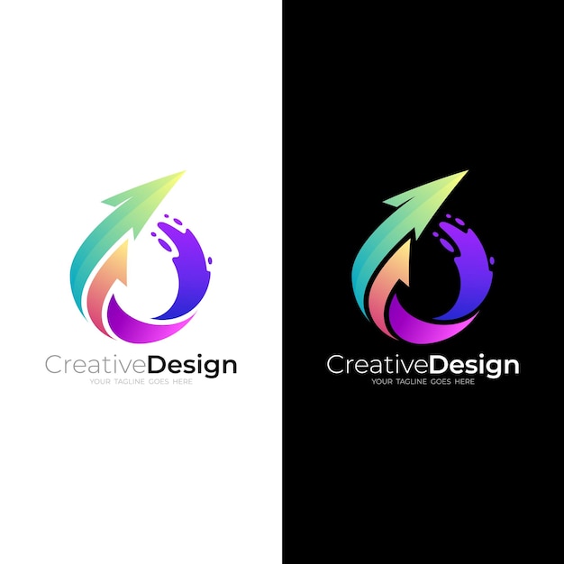 Logotipo de flecha y combinación de diseño de icono de finanzas de estilo colorido 3D y flecha