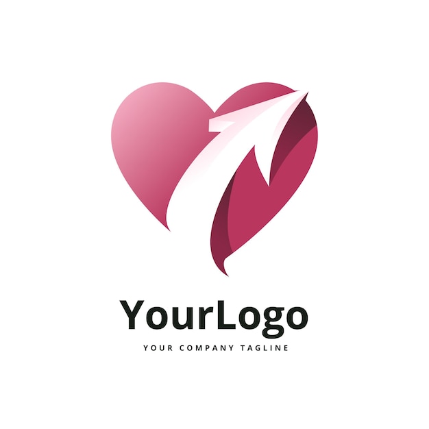 Logotipo de flecha y corazón degradado vector premium