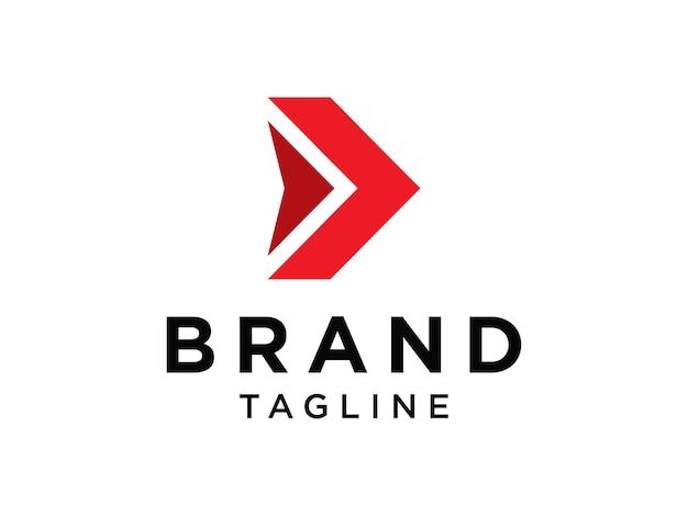 Logotipo de la flecha derecha. Forma de flecha de cabeza geométrica roja aislada sobre fondo blanco.