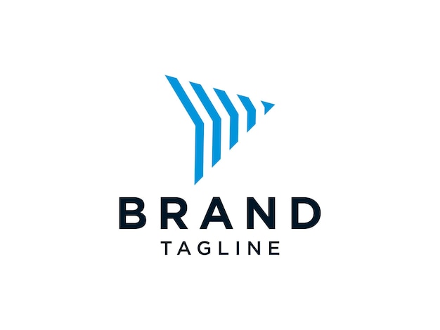 Logotipo de la flecha derecha. Plano de papel geométrico azul Flecha hacia arriba estilo Origami aislado sobre fondo blanco.
