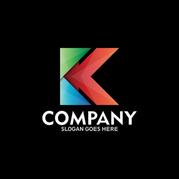 Logotipo de flecha letra K con diseño simétrico y logotipo moderno