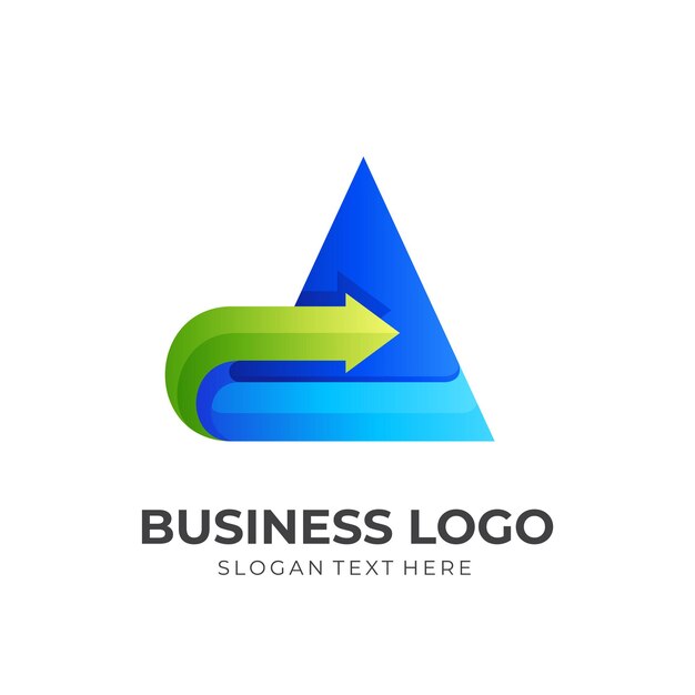 Logotipo de flecha de letra A, letra A y flecha, logotipo de combinación con estilo de color azul y verde 3d