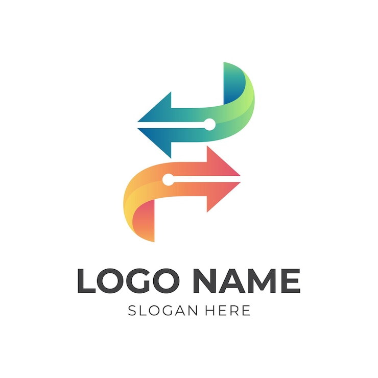 Vector logotipo de flecha de tecnología s, letra s, flecha y tecnología, logotipo de combinación con estilo colorido 3d