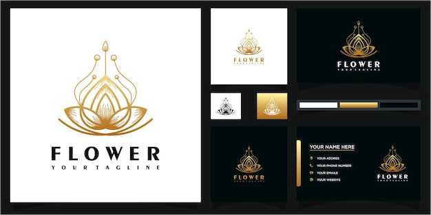 Logotipo de flor abstracta y referencia de tarjeta de visita premium vector.
