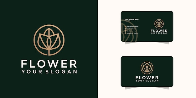 Logotipo de flor color de rosa elegante moderno con plantilla de tarjeta de visita.