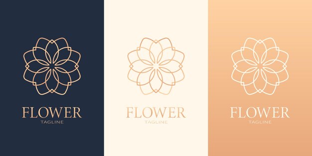 Vector logotipo de flor conjunto de logotipo con tres variantes en diferentes colores diseño de marca