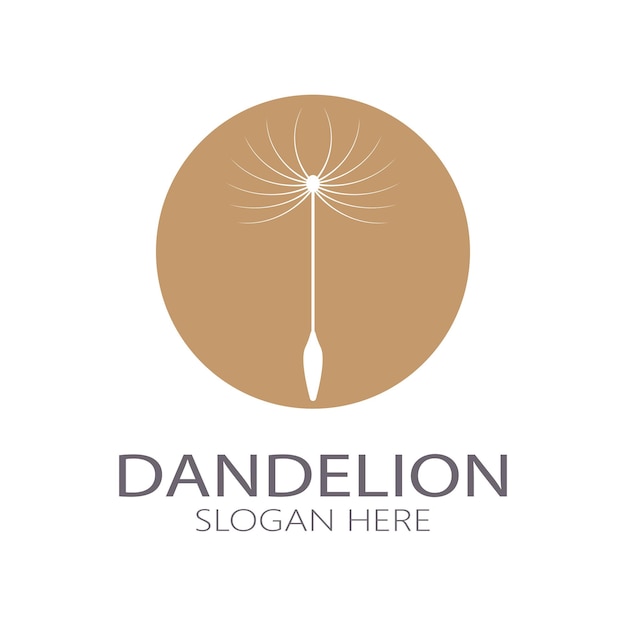 Logotipo de flor de diente de león con tallo y hojas Usando ilustración de icono de símbolo de diseño de concepto de vector moderno