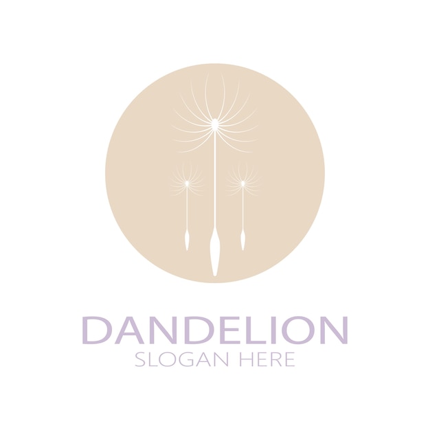 Logotipo de flor de diente de león con tallo y hojas Usando ilustración de icono de símbolo de diseño de concepto de vector moderno