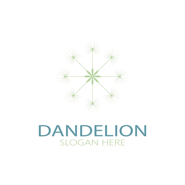 Logotipo de flor de diente de león con tallo y hojas Usando ilustración de icono de símbolo de diseño de concepto de vector moderno