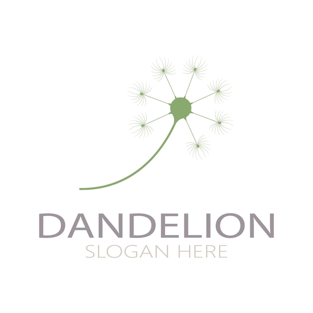 Logotipo de flor de diente de león con tallo y hojas Usando ilustración de icono de símbolo de diseño de concepto de vector moderno