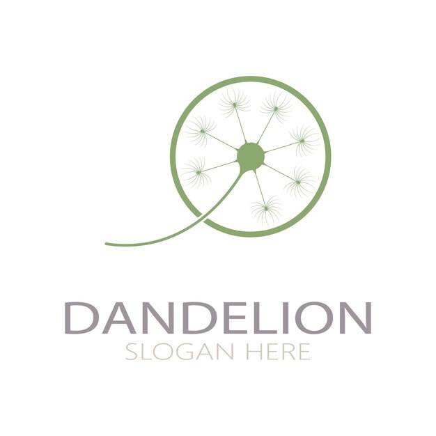 Logotipo de flor de diente de león con tallo y hojas Usando ilustración de icono de símbolo de diseño de concepto de vector moderno