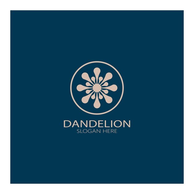 Logotipo de flor de diente de león con tallo y hojas usando ilustración de icono de símbolo de diseño de concepto de vector moderno