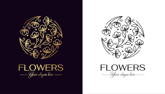 Logotipo de flor Flor de algodón en un círculo Logotipo de flor de algodón en estilo lineal de moda para el logotipo de cosméticos de hotel de ropa