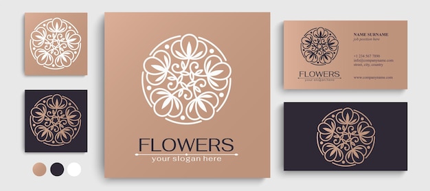 Logotipo de flor Flor de algodón en un círculo Logotipo de flor de algodón en estilo lineal de moda para el logotipo de cosméticos de hotel de ropa