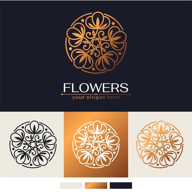 Logotipo de flor Flor de algodón en un círculo Logotipo de flor de algodón en estilo lineal de moda para el logotipo de cosméticos de hotel de ropa