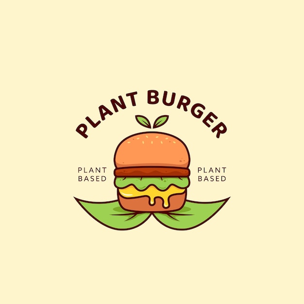 Vector logotipo de la flor de la hamburguesa de la planta de la hamburguesa, ilustración del icono del logotipo de la hamburguesa vegana vegetariana basada en plantas