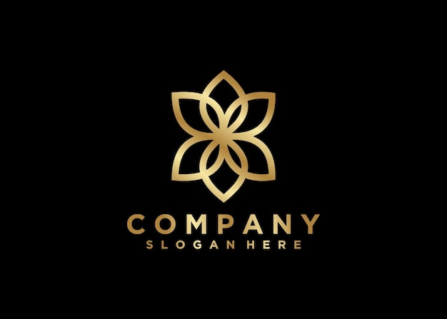 Vector logotipo de flor de línea de lujo con ilustración de logotipo de nombre de empresa de color dorado