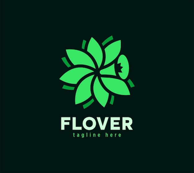 Logotipo de flor Logotipo de flor giratoria circular Diseño de vector de icono de logotipo de hoja verde abstracto