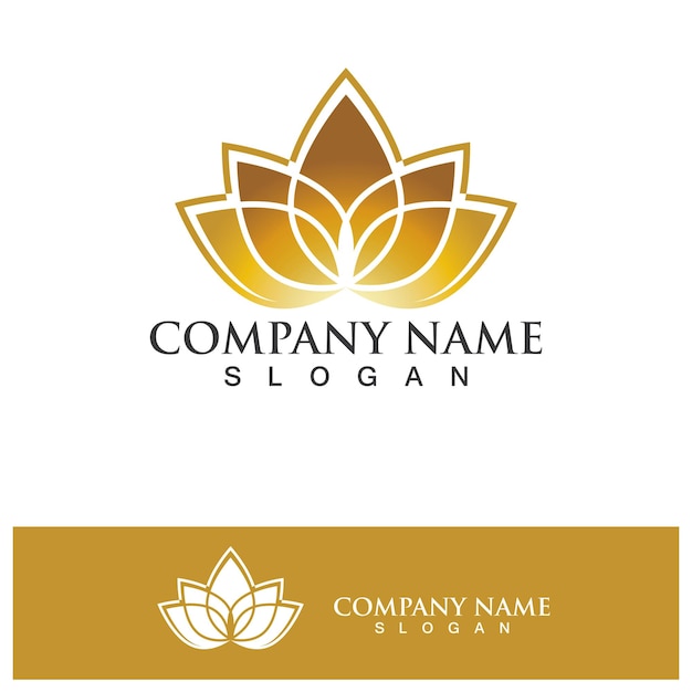 Logotipo de flor de loto dorado Plantilla de diseño vectorial de icono de loto sobre fondo oscuro con efecto dorado para empresas médicas de eco belleza spa yoga